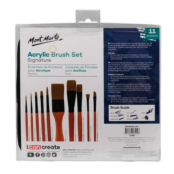 Pincel MONT MARTE Estuche Acrylic Brush Set 11 Pcs